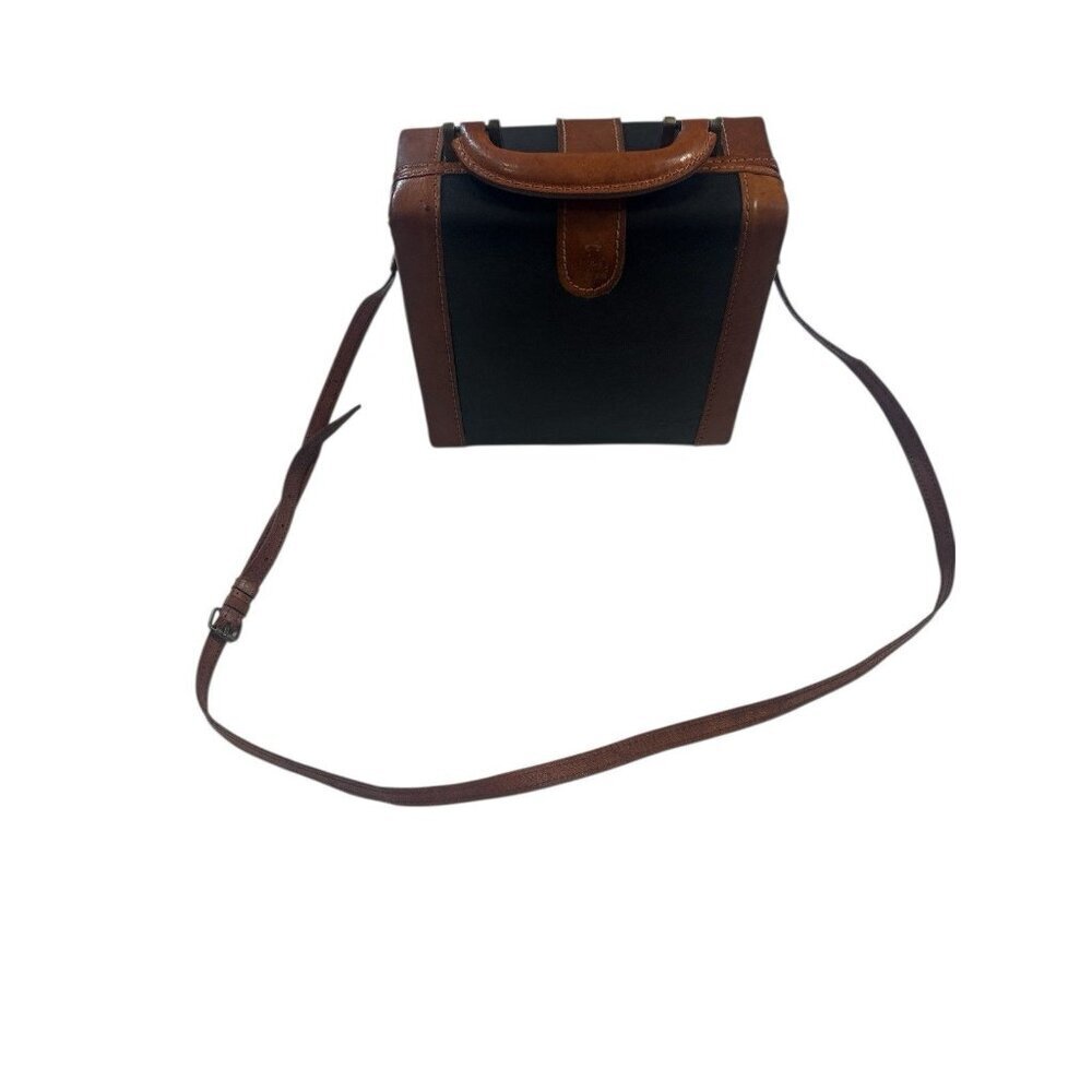 Leather Vintage box-shaped crossbody bag Black With Brown Trim